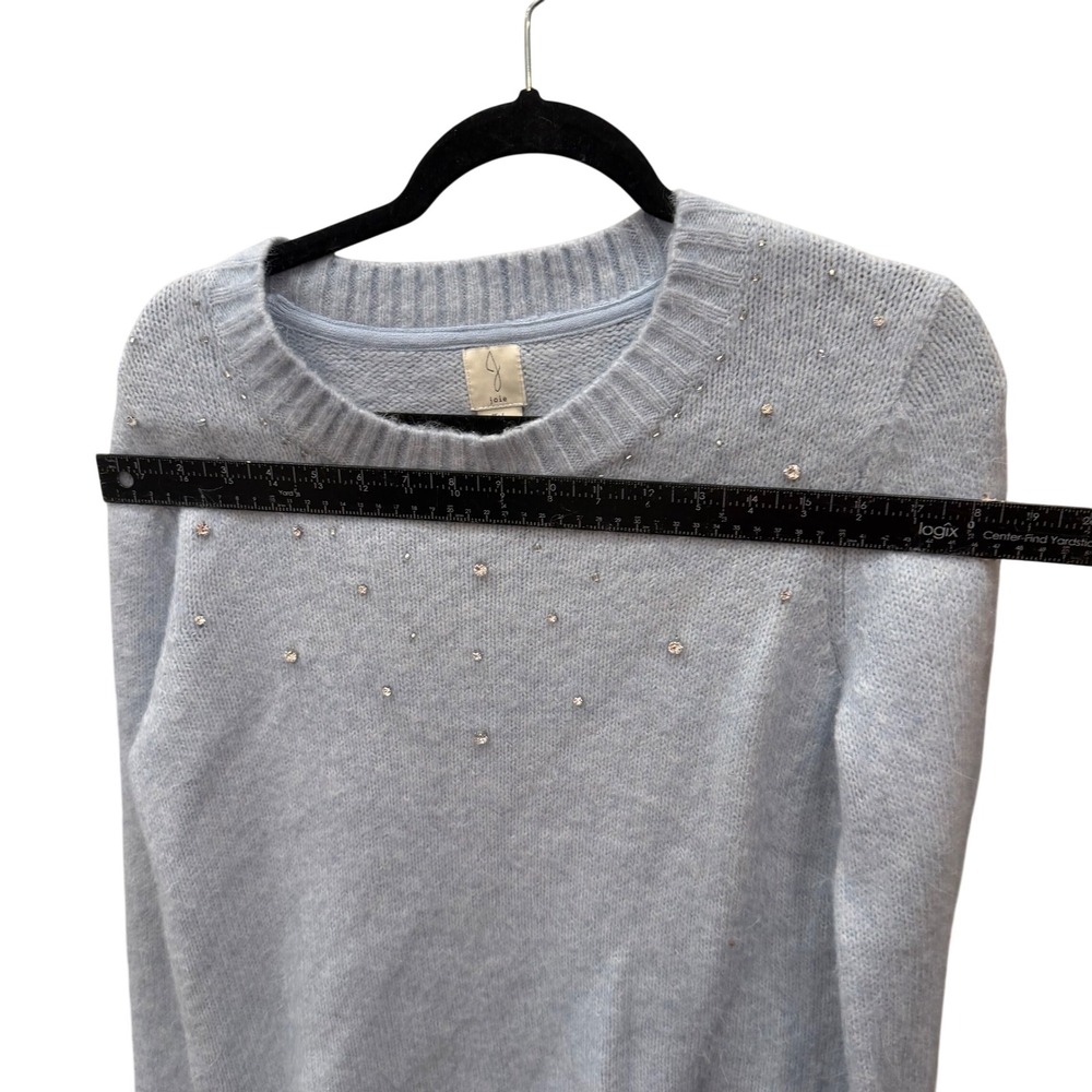 Joie Light Blue Rhinestone Embellished Fuzzy Knit Crewneck Sweater Mens Large - Picture 5 of 8